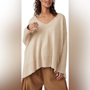 Free People Beige V-Neck Sweater
